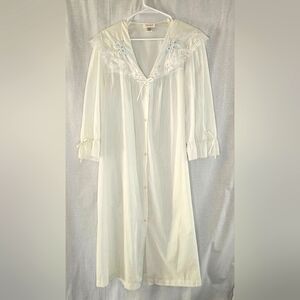 Vintage Barbizon White Button-Up Lightweight Sheer Robe Sz M